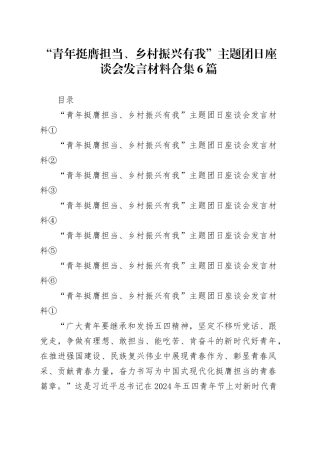 “青年挺膺担当、乡村振兴有我”主题团日座谈会发言材料合集6篇