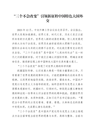 “三个不会改变”引领新征程中国特色大国外交