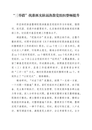 “三举措”找准抓实软弱涣散党组织整顿提升