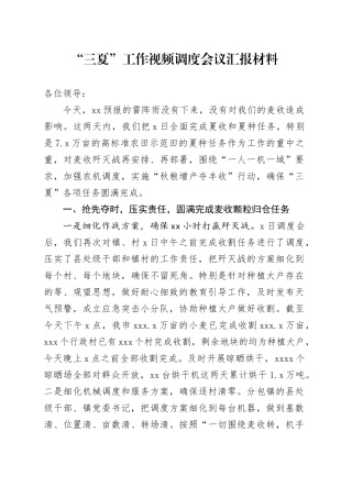 “三夏”工作视频调度会议汇报材料