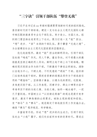 “三字诀”引领干部队伍“攀登无我”