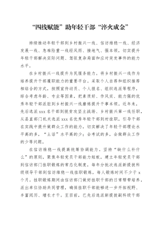 “四线赋能”助年轻干部“淬火成金”