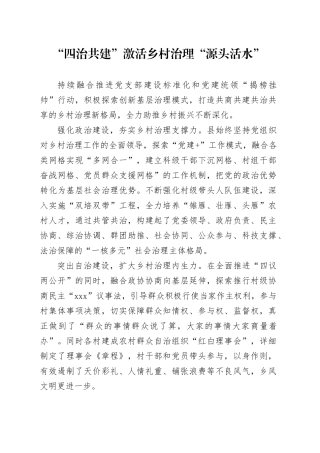“四治共建”激活乡村治理“源头活水”