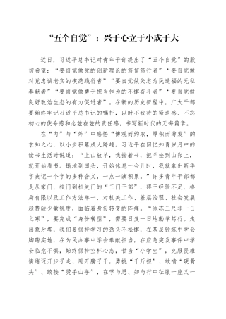 “五个自觉”：兴于心 立于小 成于大
