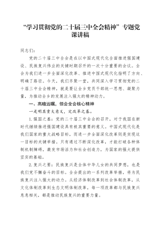 “学习贯彻党的二十届三中全会精神”专题党课讲稿