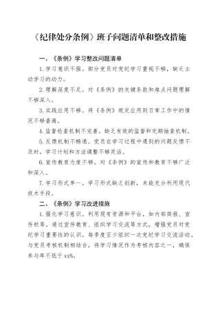 《纪律处分条例》班子问题清单和整改措施对照检查剖析材料20240729