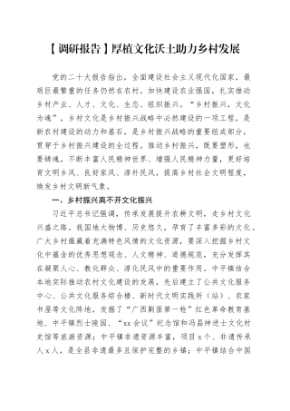 【调研报告】厚植文化沃土 助力乡村发展