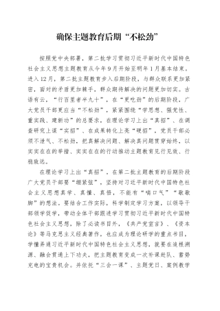 【主题教育学习心得】确保主题教育后期“不松劲”