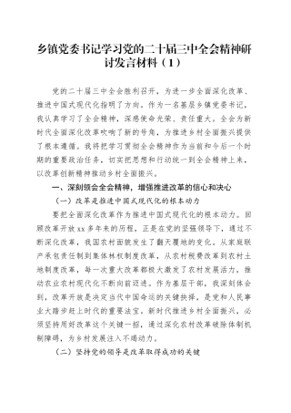 2篇乡镇街道学习二十届三中全会精神研讨发言材料含书记心得体会20240724