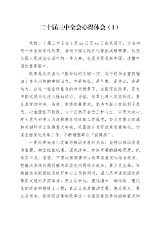 2篇学习党的二十届三中全会精神心得体会研讨届发言材料交流讲话20240726