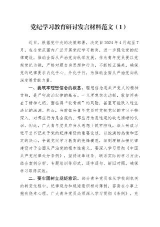 3篇党纪学习教育研讨发言材料心得体会个人交流讲话20240802
