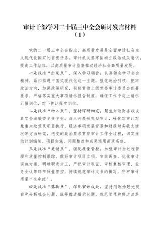 3篇审计局干部学习二十届三中全会研讨发言材料心得体会20240821