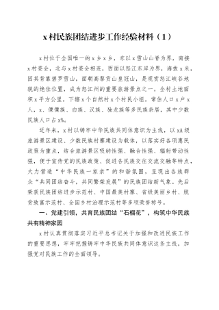 5篇村民族团结进步工作经验材料总结汇报报告20241011