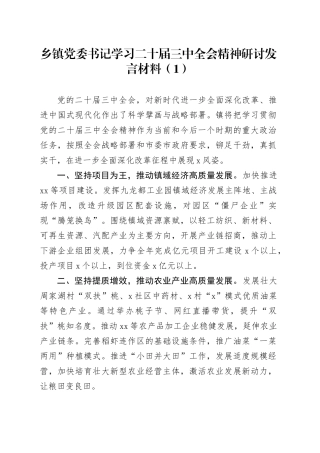 6篇党委书记学习二十届三中全会精神研讨发言材料心得体会交流讲话20241030