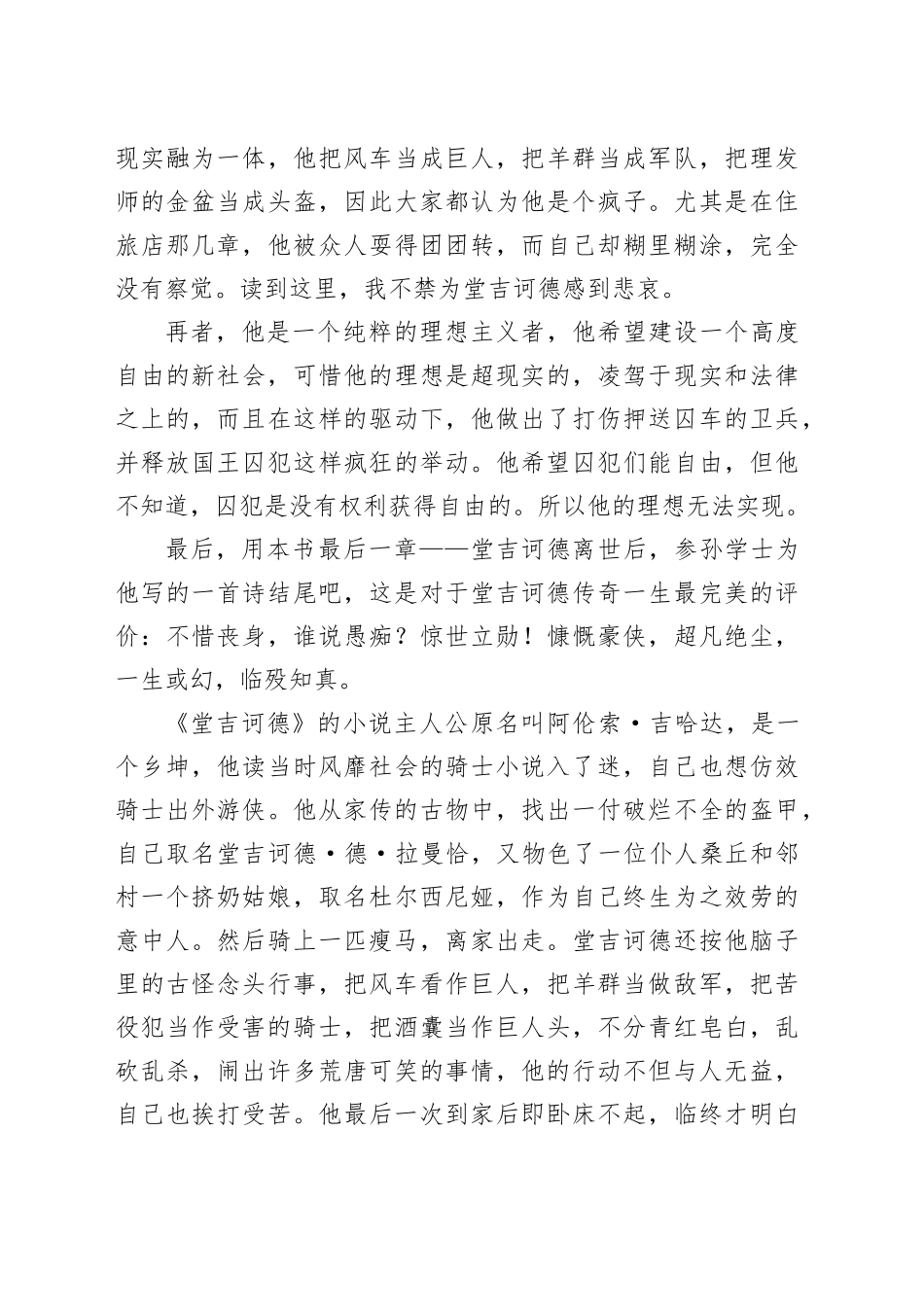 20XX有关堂吉诃德的初中生读后感_第2页