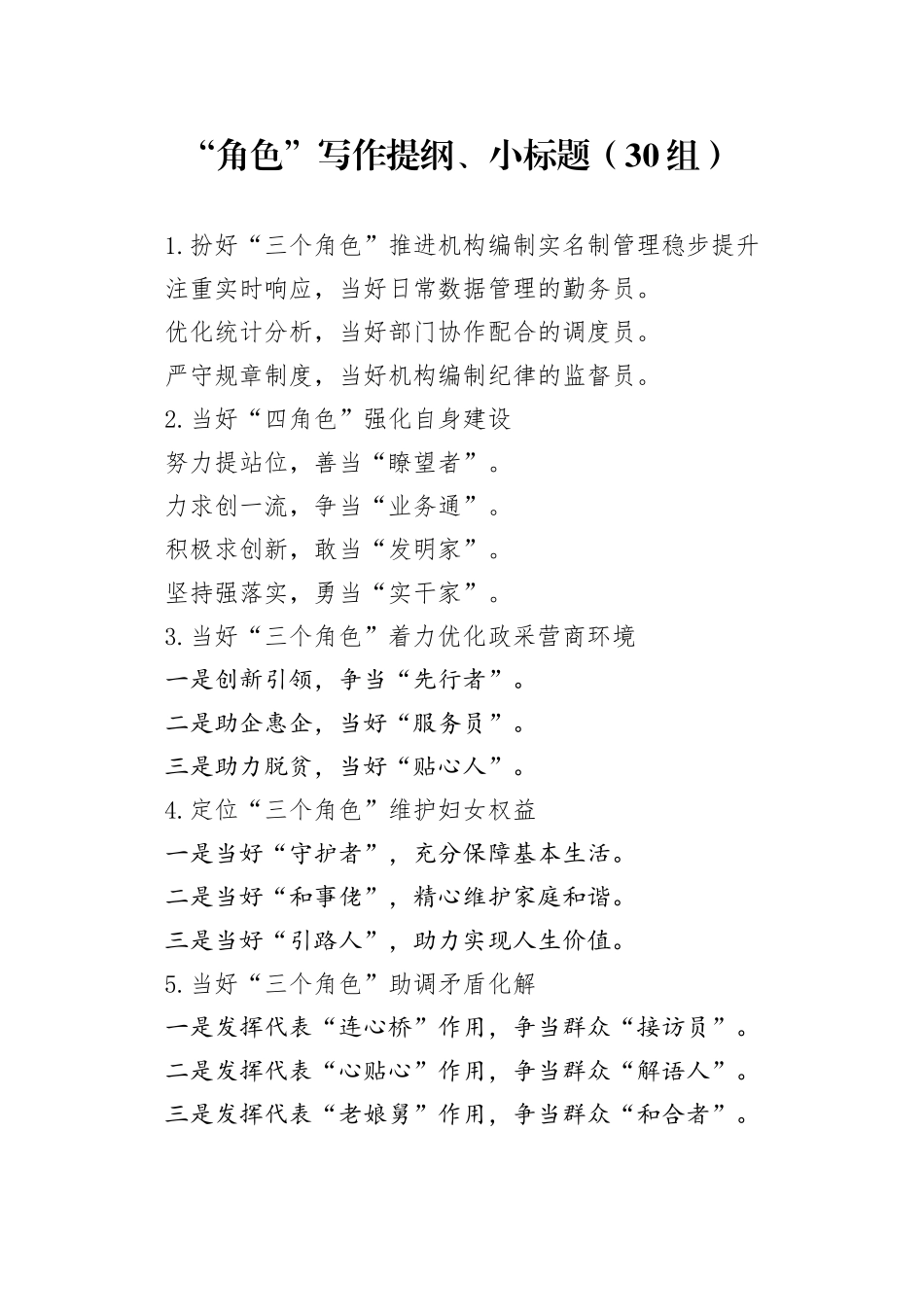 30组角色写作提纲小标题20240327_第1页
