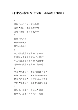 30组研讨发言材料写作提纲小标题20241009