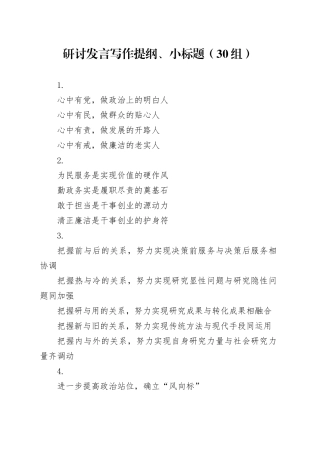 30组研讨发言写作提纲小标题20240812