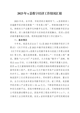 2023年X县数字经济工作情况汇报