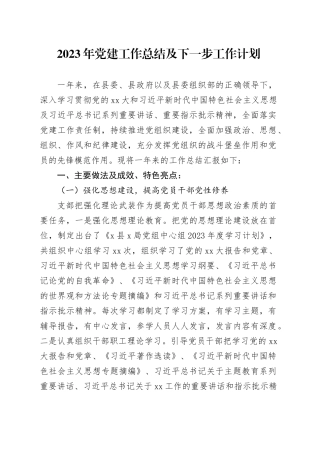 2023年党建工作总结及下一步工作计划