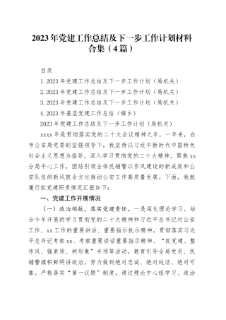 2023年党建工作总结及下一步工作计划材料合集（4篇）