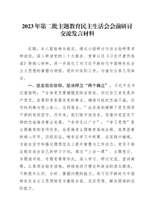 2023年第二批主题教育民主生活会会前研讨交流发言材料