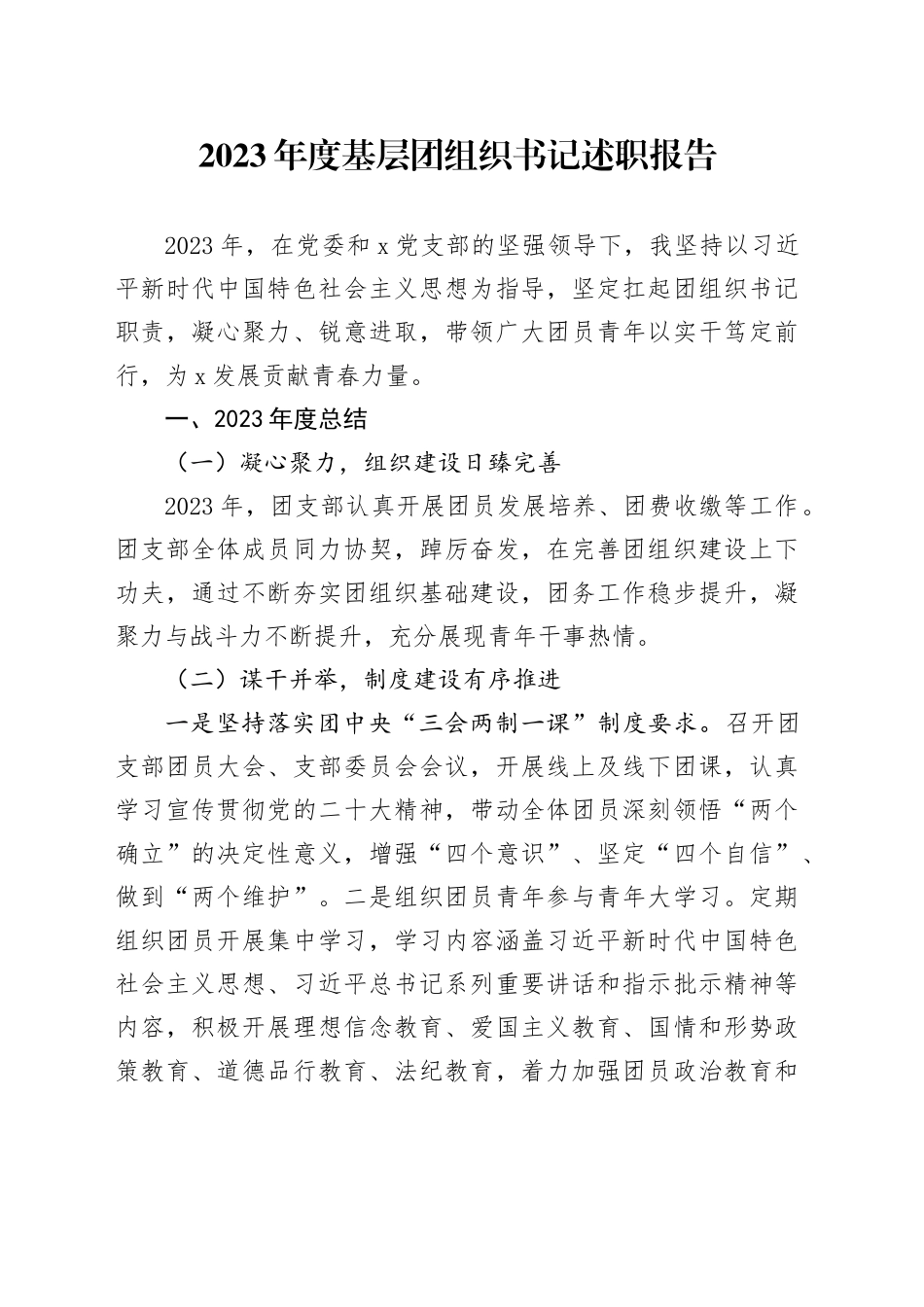 2023年度基层团组织书记述职报告_第1页