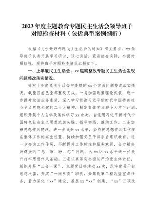 2023年度主题教育专题民主生活会领导班子对照检查材料（包括典型案例剖析）