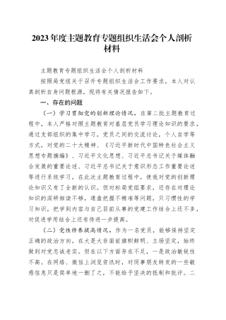 2023年度主题教育专题组织生活会个人剖析材料