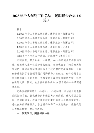 2023年个人年终工作总结、述职报告合集（5篇）