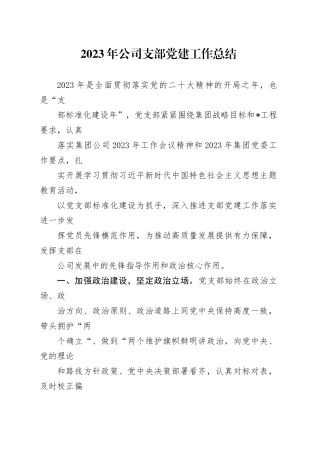 2023年公司支部党建工作总结