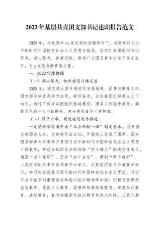 2023年基层共青团支部书记述职报告工作汇报总结20240205