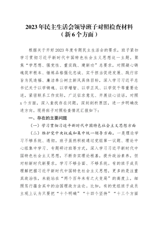 2023年民主生活会领导班子对照检查材料（新6个方面）