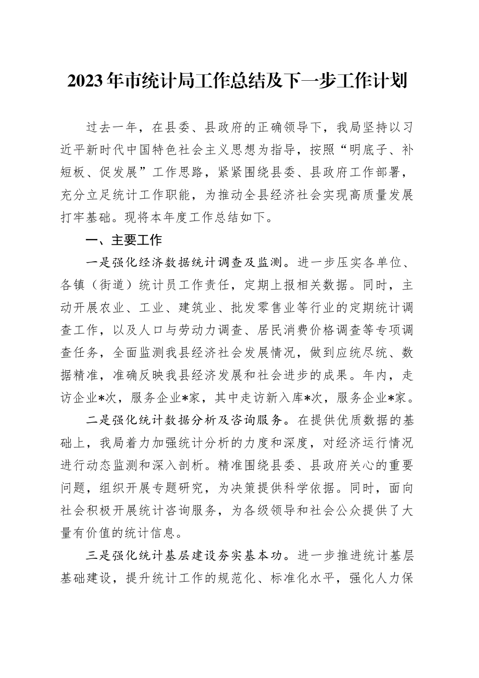 2023年市统计局工作总结及下一步工作计划_第1页