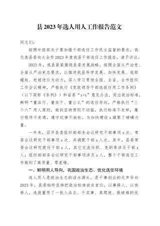 2023年选人用人工作报告干部选拔任用汇报总结20240226