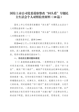 2023年巡察整改“回头看”专题民主生活会个人对照检查材料（国有上市公司）（10篇）