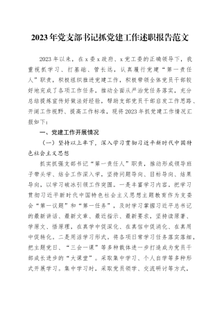 2023年支部书记抓党建工作述职报告设汇报总结20240202