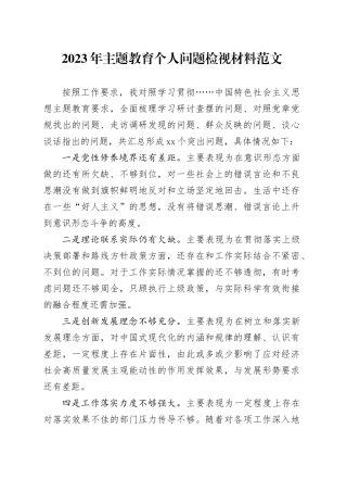 2023年主题教育个人问题检视材料范文