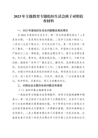 2023年主题教育组织生活会班子对照检查材料