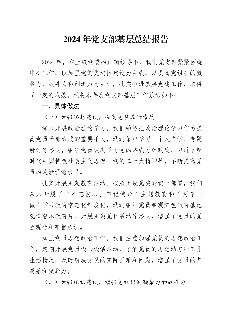 2024 年党支部基层总结报告_第1页
