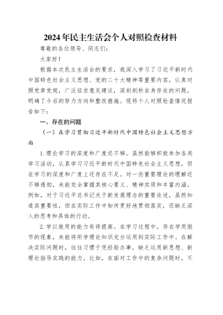 2024 年民主生活会个人对照检查材料