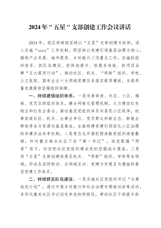 2024年＂五星＂支部创建工作会议讲话