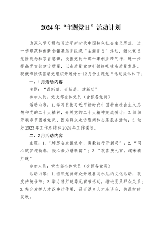 2024年“主题党日”活动计划