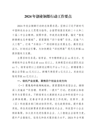 2024年创业铜都行动工作要点（20240524）