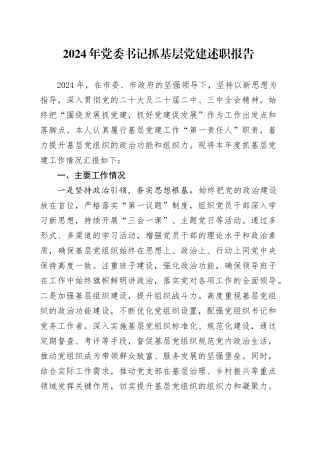 2024年党委书记抓基层党建述职报告