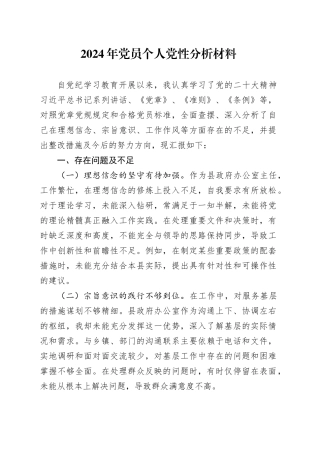 2024年党员个人党性分析材料