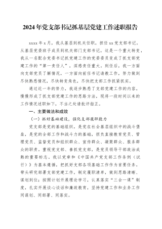 2024年党支部书记抓基层党建工作述职报告20241101