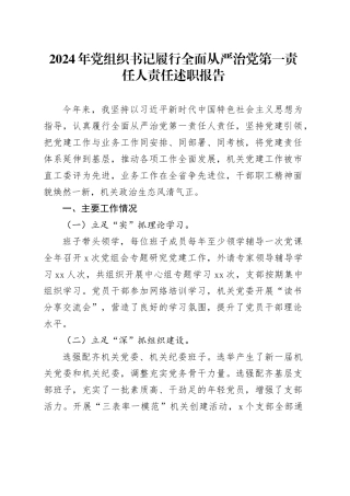 2024年党组织书记履行全面从严治党第一责任人责任述职报告