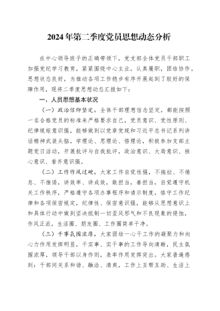 2024年第二季度党员思想动态分析