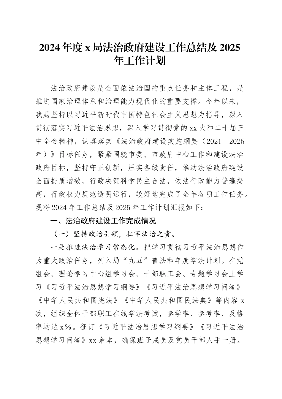 2024年度X局法治政府建设工作总结及2025年工作计划_第1页